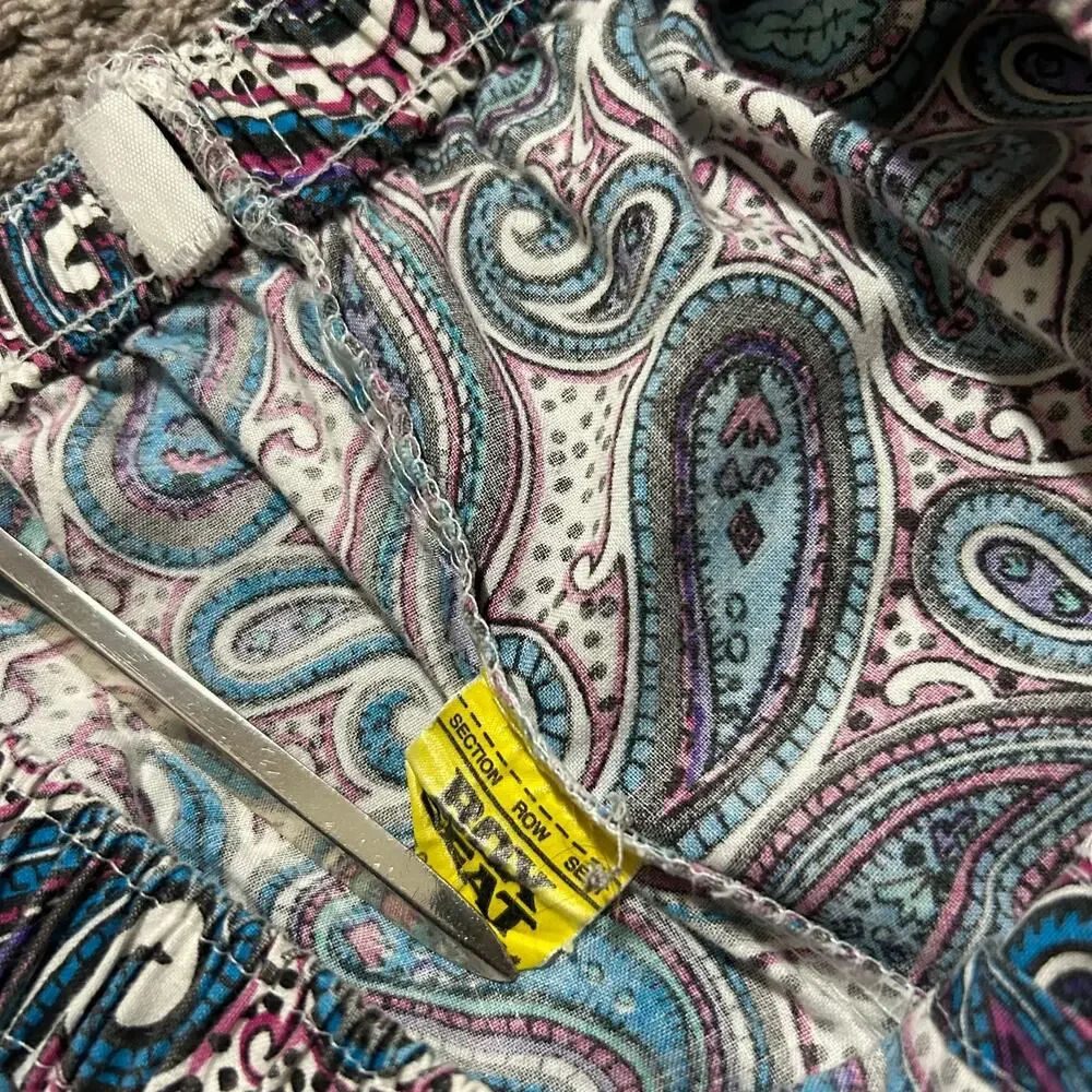 Vintage 80s Paisley Pants Elastic Waist Baggy Wide Leg Unisex Cotton 32-34